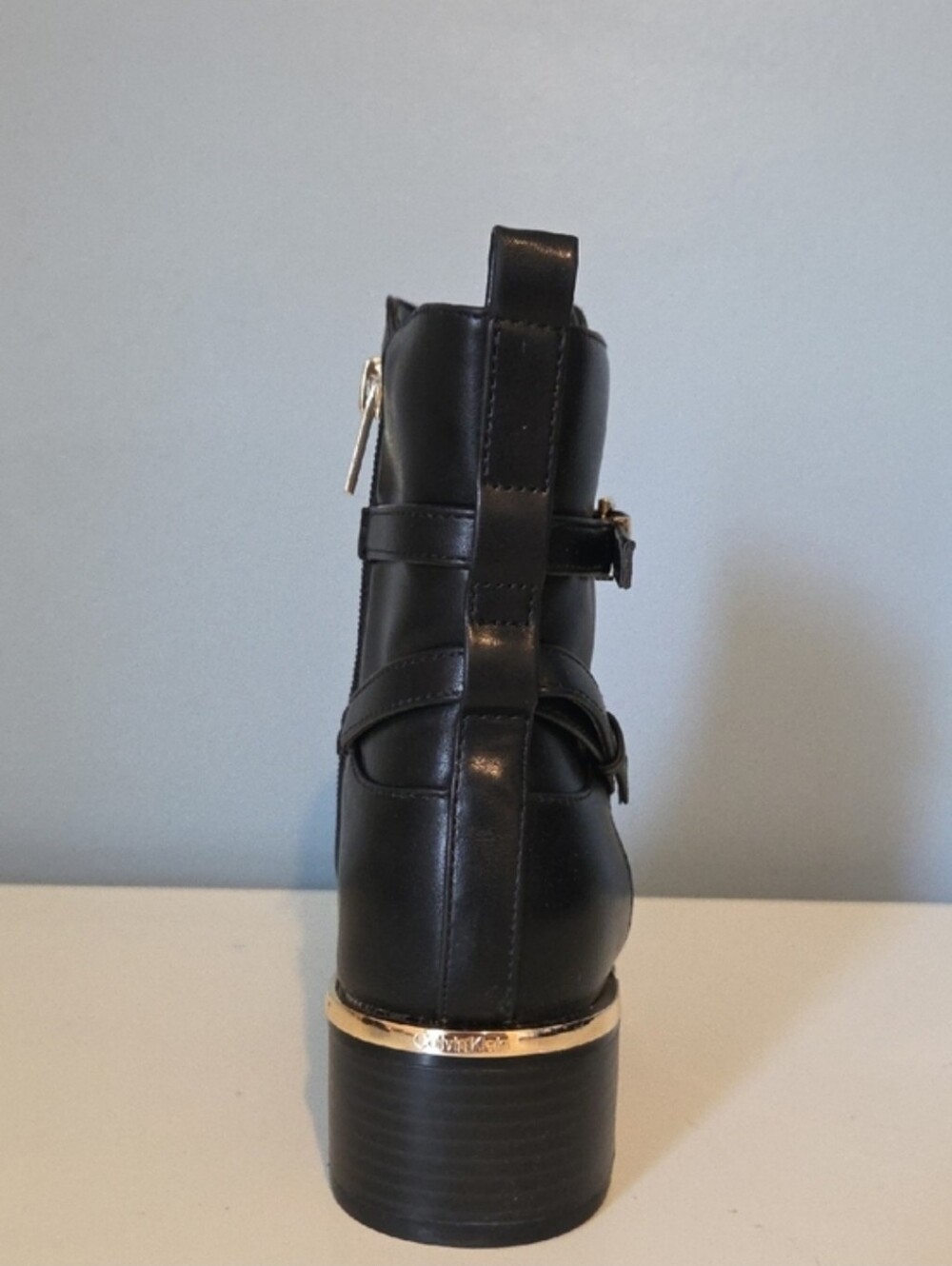 Calvin Klein Classic Black Ankle Boot with Metallic Heel Accent Size 7 - Picture 4 of 11